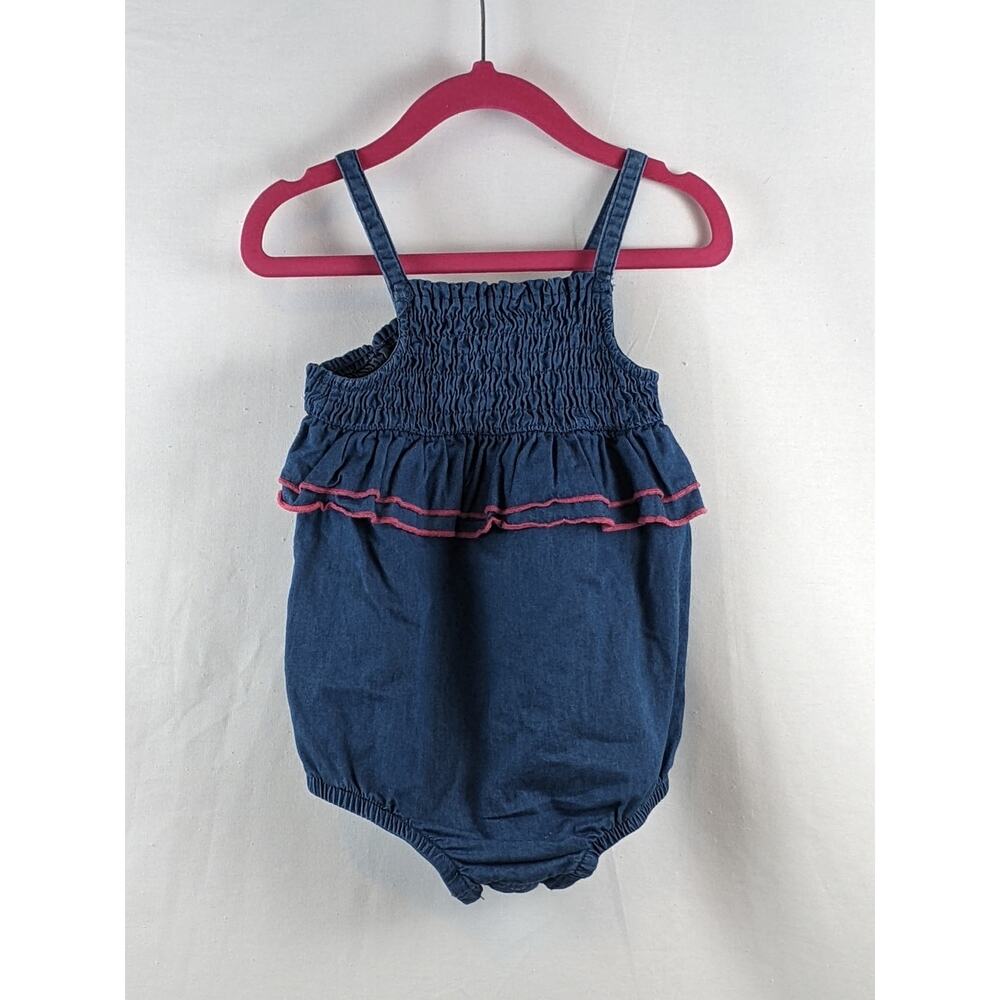 Denim Romper Smocked Ruffle Baby Girls Cat & Jack‎ Blue 12M Pink Accent Bodysuit